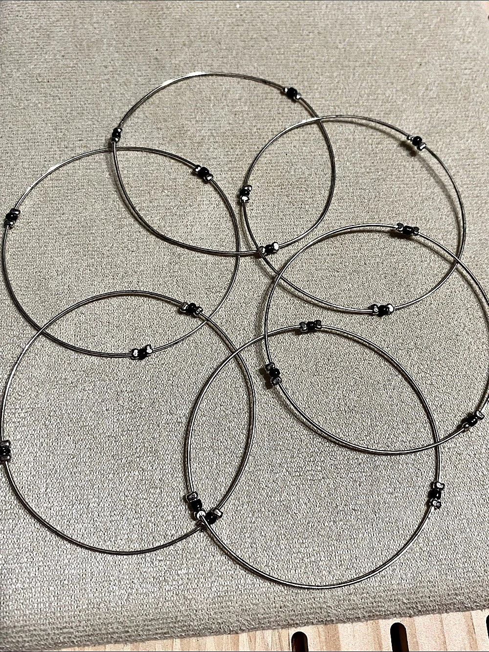 Silver & Black Beaded Bracelet Set